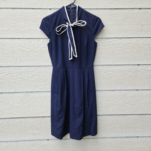 J. Crew navy tie-neck Italian wool crepe dress with flaw size 0